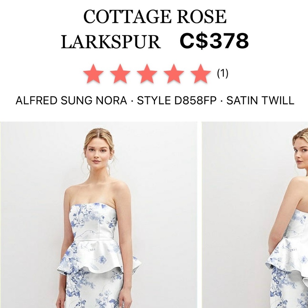 FLORAL STRAPLESS SATIN MAXI DRESS WITH RUFFLE PEPLUM COTTAGE ROSE - Picture 4 of 6